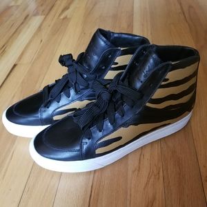 NWOB Coach NY Orange Tiger Leather Hi Top Sneakers